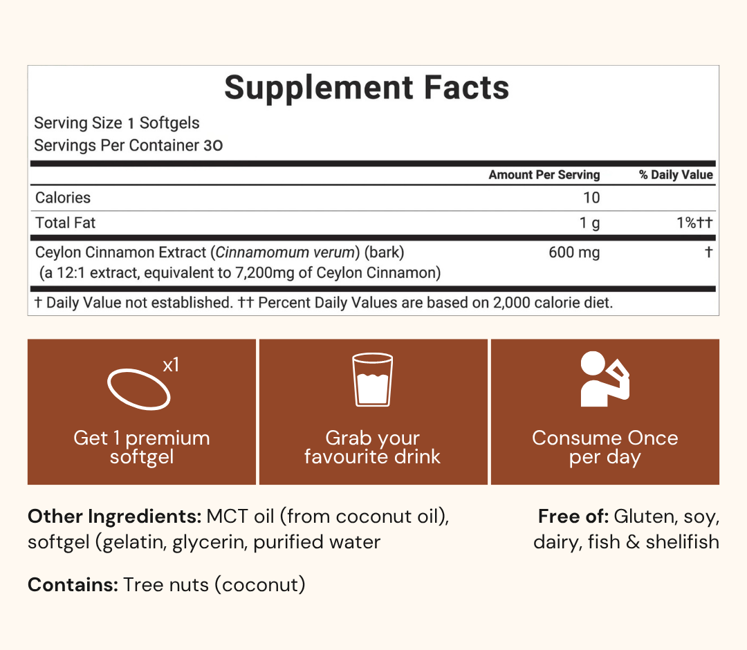 Ceylon Cinnamon 7200mg Equivalent with MCT Oil