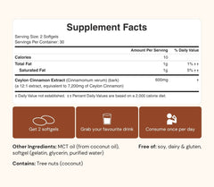 Canela de Ceilán equivalente a 7200 mg con aceite MCT